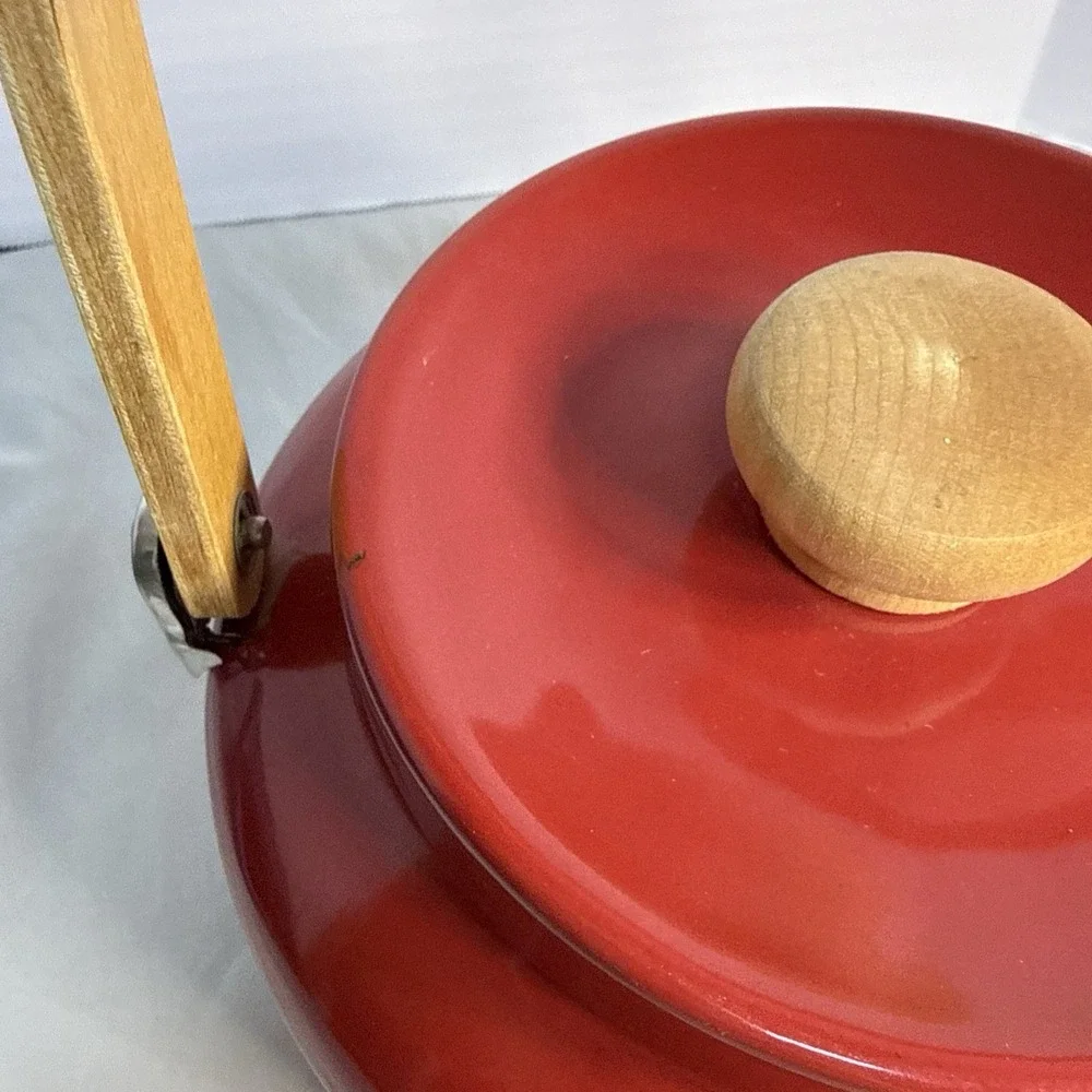 Vintage Mid-Century Modern Red Enamel Stovetop Tea Kettle